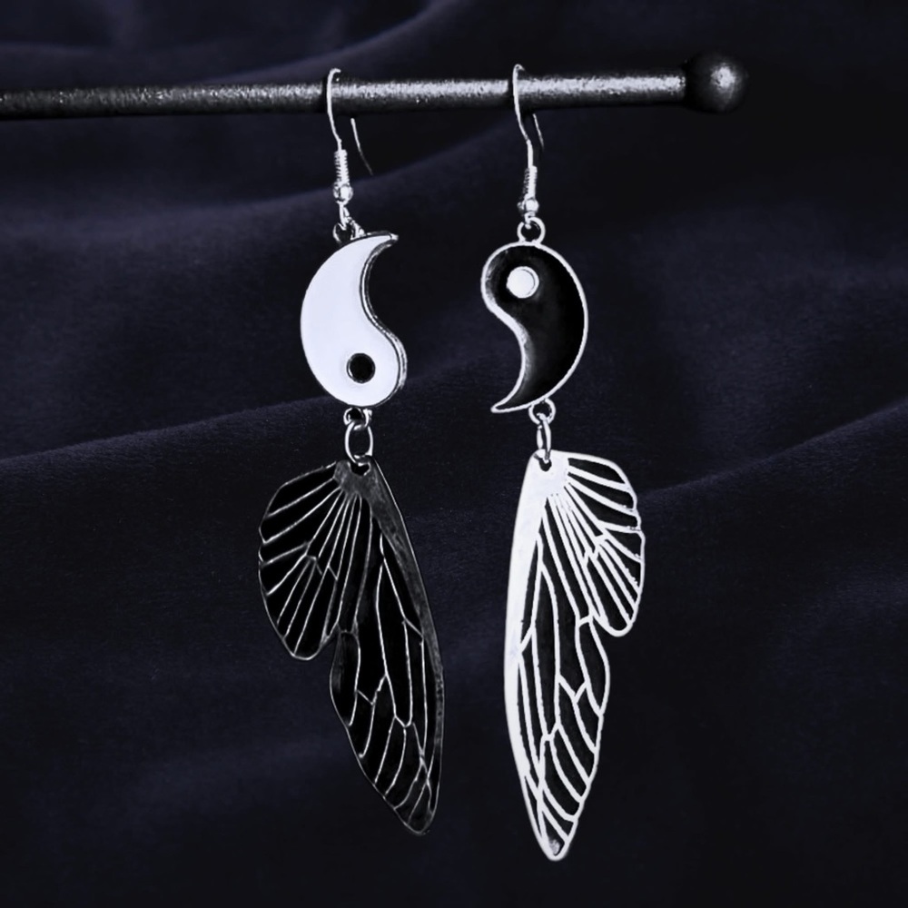 Handmade Boho Yin-Yang Butterfly Wing Dangle Earrings Hypoallergenic